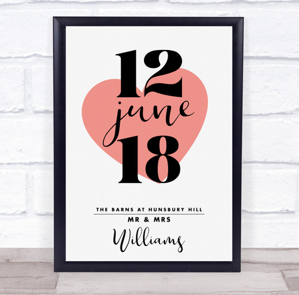 Red Heart Anniversary Wedding Date Couple Name Personalised Gift Print