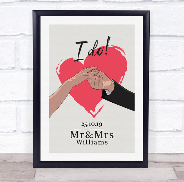 Red Heart Wedding Hands Anniversary Wedding Date Personalised Gift Print