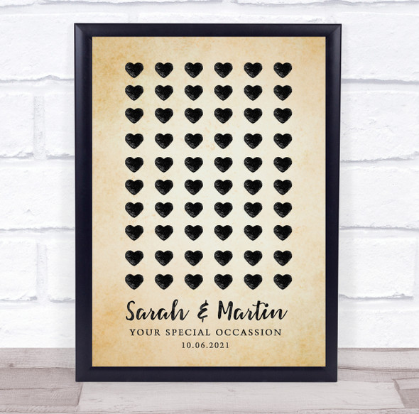 Simple Vintage Chalk Black Hearts Special Date Personalised Gift Print