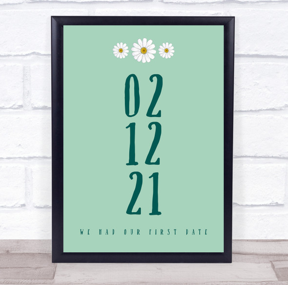 Special Date Fancy Month Mint Green Daisies Floral Personalised Gift Print