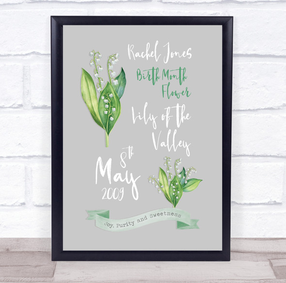 Spring Lily of the Valley May Birthday Flower Watercolour Personalised Print