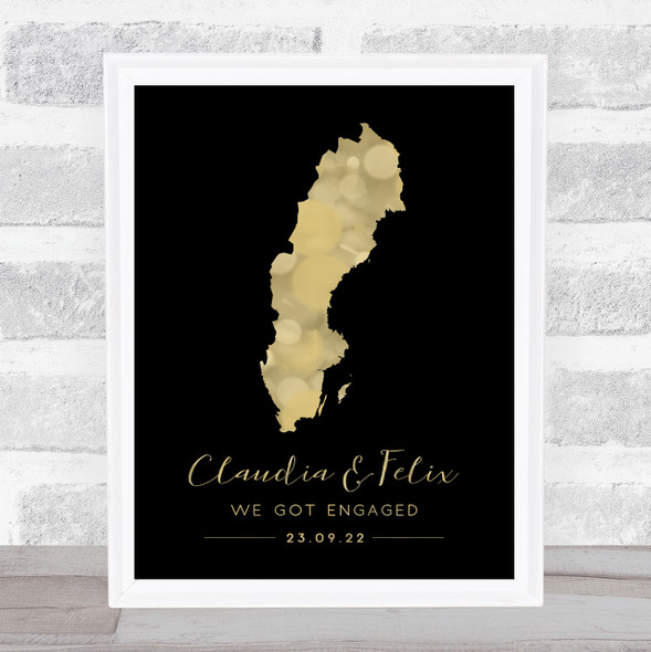 Sweden Special Country Date & Occasion Black & Gold Personalised Gift Print