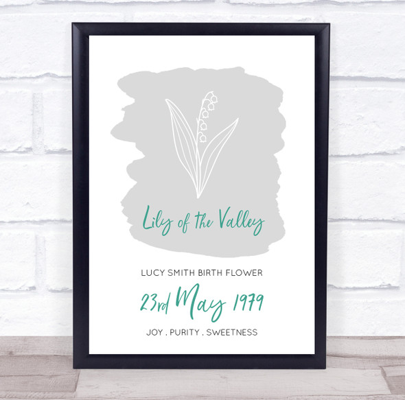 Teal Lily of the Valley May Flower Birthday Meaning Personalised Gift Print