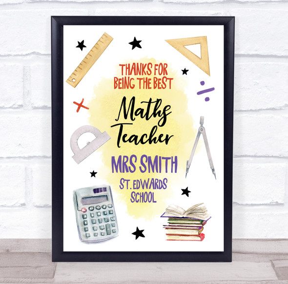 Thanks For Being The Best Maths Teacher Science Personalised Gift Print