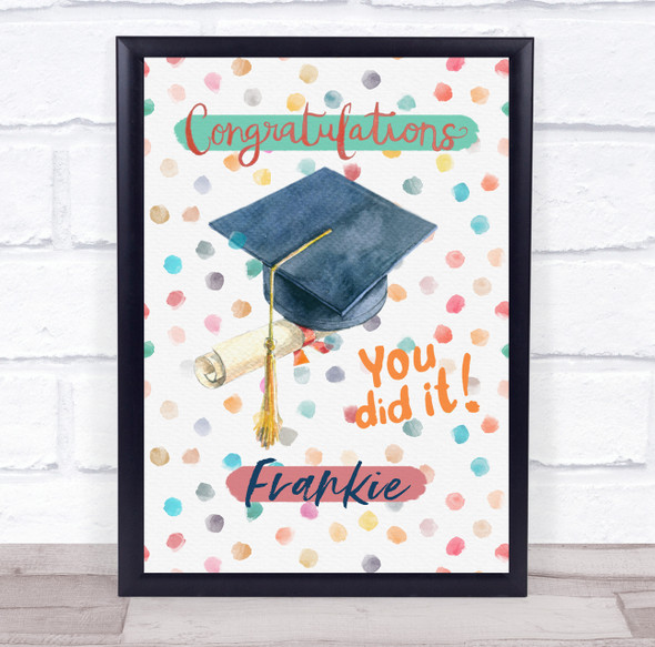 Watercolour Rainbow Congratulations Graduation Hat Personalised Gift Print