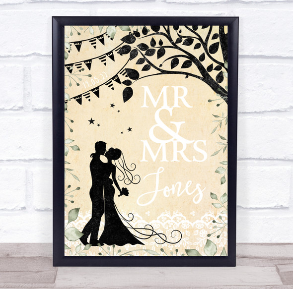 Wedding Bride Groom Name & Date Vintage Foliage Personalised Gift Print