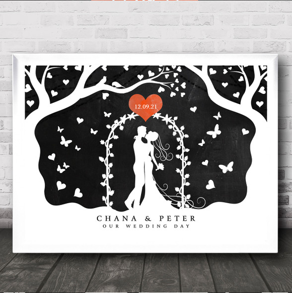 Wedding Love Tree Date Red Heart Chalk Effect Personalised Gift Print