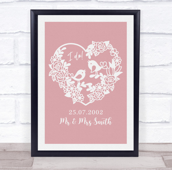 White Ornament Heart With Birds Anniversary Wedding Personalised Gift Print