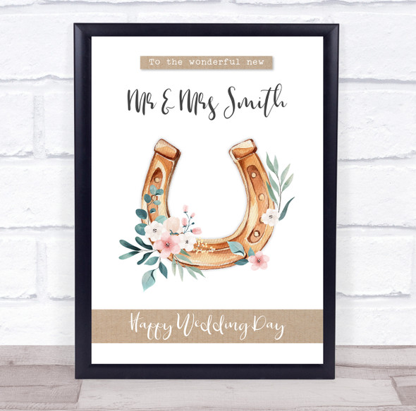 Wonderful New Mr & Mrs Wedding Horseshoe Flower Pink Personalised Gift Print