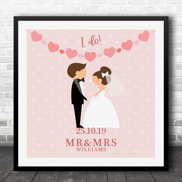 Square Brown Hair Bride & Brown Hair Groom I Do Personalised Gift Print