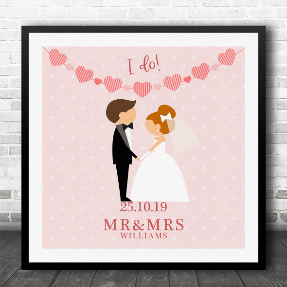 Square Orange Hair Bride & Brown Hair Groom I Do Personalised Gift Print