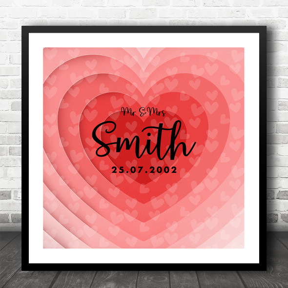 Square Red Hearts Anniversary Love Wedding Date Personalised Gift Print