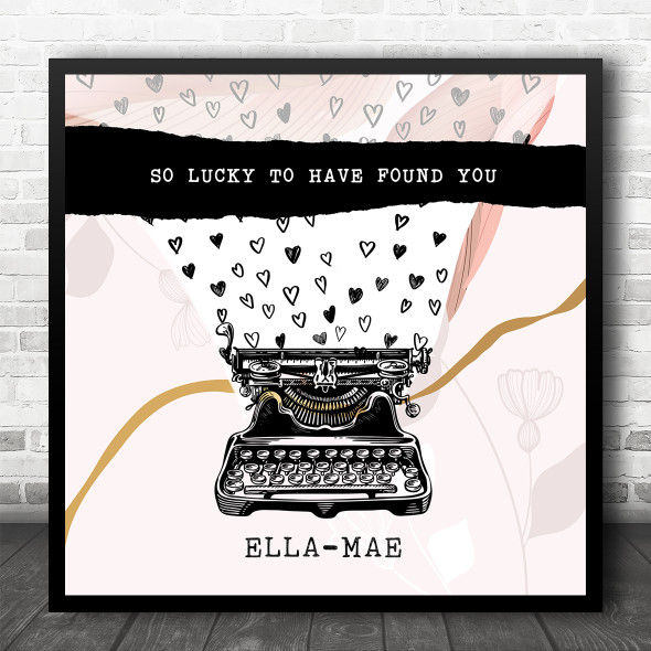 Typewriter Pink Blush Gold Heart Any Name Square Personalised Gift Print