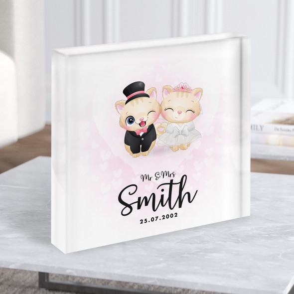 Square Wedding Cute Cats Anniversary Wedding Date Gift Acrylic Block