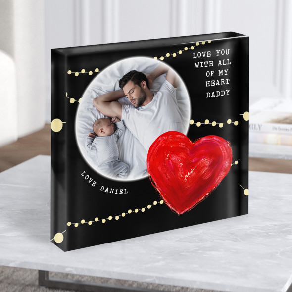 Black Red Chalk Heart Dad Photo Gold Lights Square Gift Acrylic Block