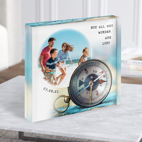 Not All Who Wonder Are Lost Compass Square & Photo Gift Acrylic Block