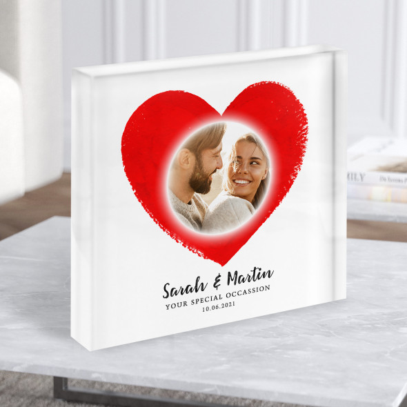 Painted Red Heart Love Square Photo Special Occasion Gift Acrylic Block