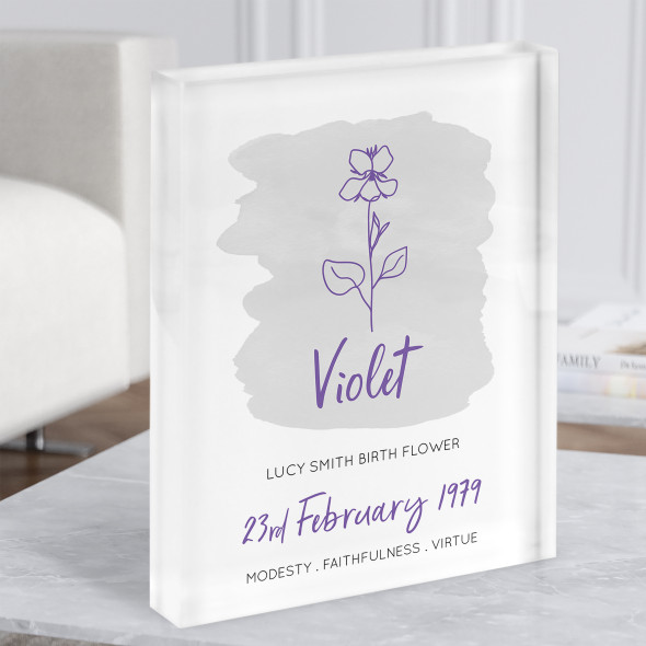 Violet February Flower Birthday Month Meaning Purple Gift Acrylic Block