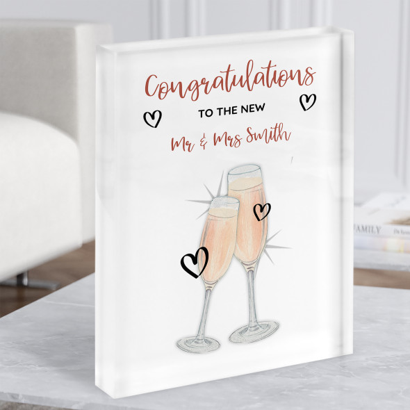 Wedding Champagne Flutes Congratulations Rose Gold Gift Acrylic Block