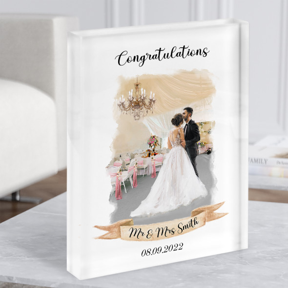 Wedding Day Congratulations Painted Couple Wedding Gift Acrylic Block