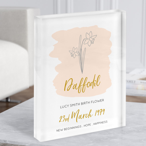 Yellow Wash Daffodil March Flower Birthday Month Meaning Gift Acrylic Block