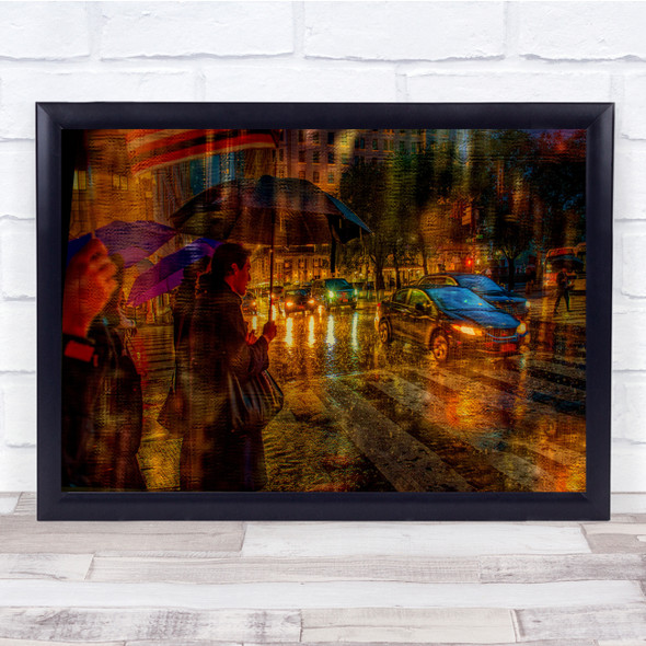 Street Rain City Fuzziness Manhattan Ny Umbrella People Wall Art Print