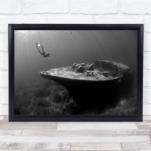 Wreck Shipwreck Diver Underwater Scuba Lost Sunken Boat Wall Art Print
