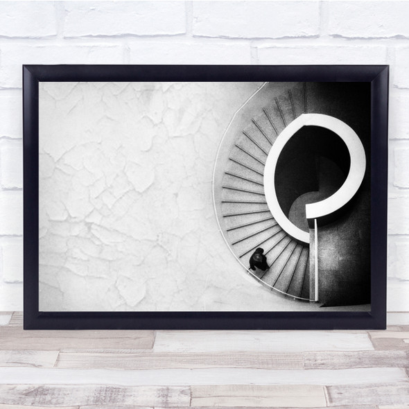 Architecture Black And White Stairs Staircase Man Walk Wall Art Print