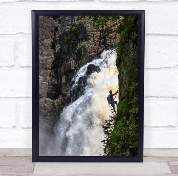 Climbing Waterfall Mountaineer Climber Climb Adventure Wall Art Print