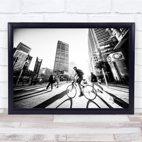 Urban Street Silhouette City Stereophotography Cyclist Wall Art Print