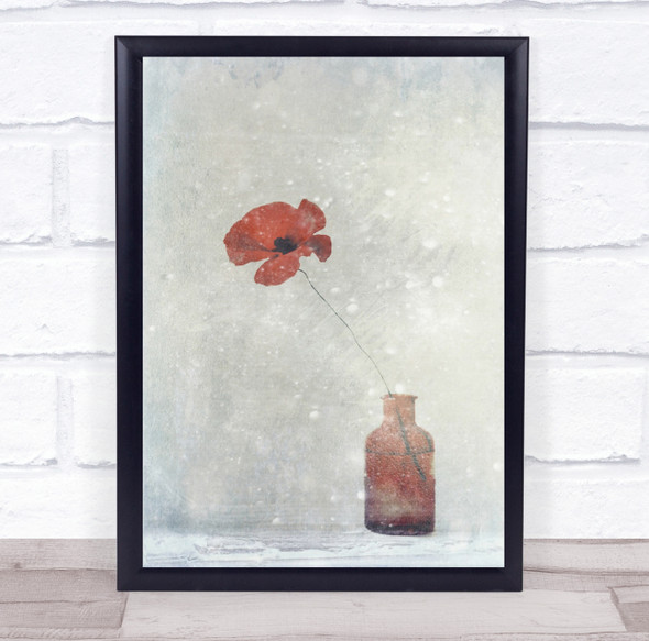 Bottle Water Flower Poppy Flora Floral Botanical Snow Wall Art Print