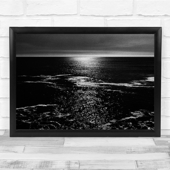Landscape Abstract Dark Black & White Sea Ocean Water Wall Art Print