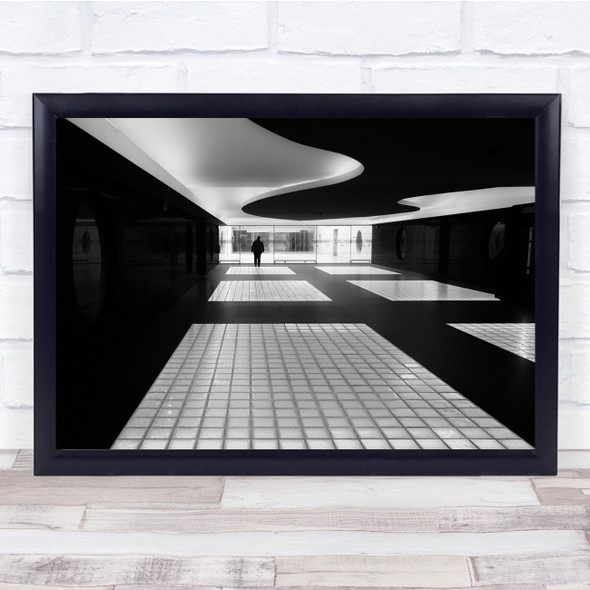 Black & White Path Of Light Man Walking Square Floor Wall Art Print