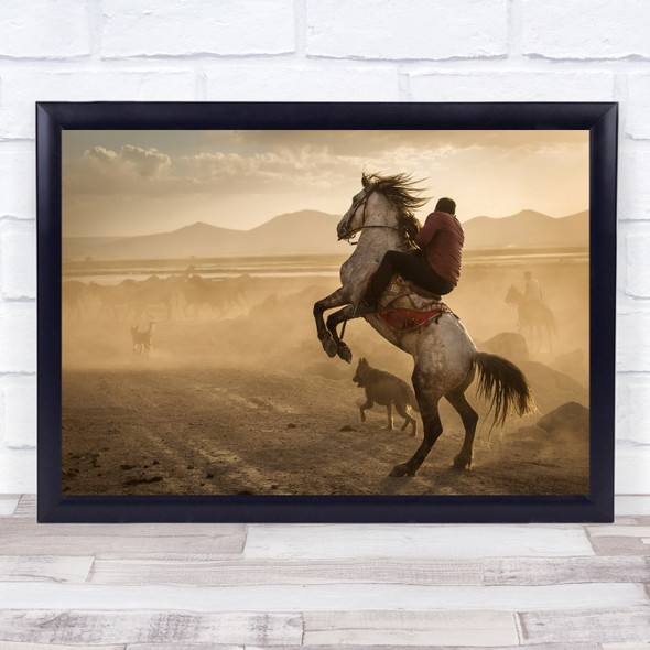 Dealing With Wild Horses Of Cappadocia rearing dusty Wall Art Print