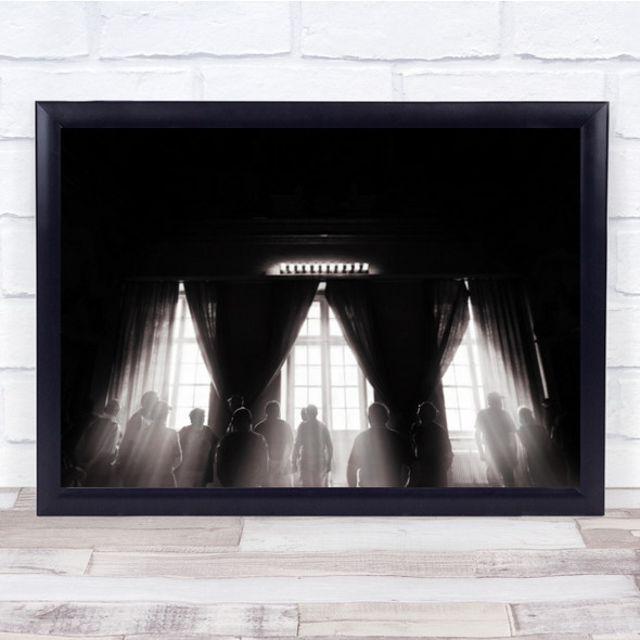 Haunted House eerie light ray black and white people Wall Art Print