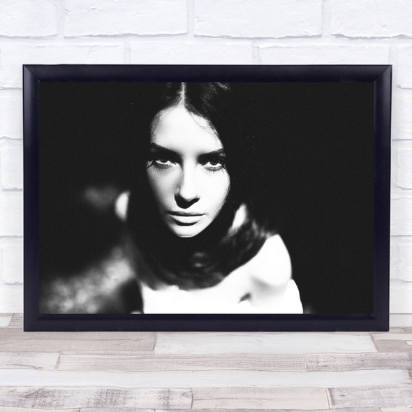 Look woman close up stare expression black and white Wall Art Print