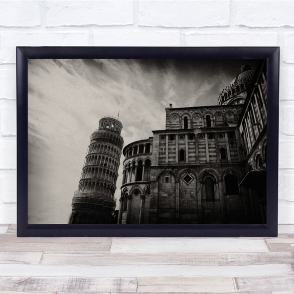 Pisa Tower Travel Architecture Old Italy Black White Wall Art Print