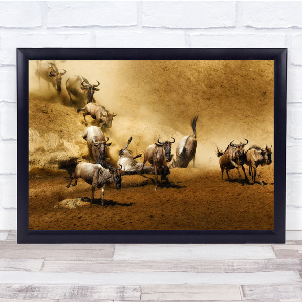 Tanzania Wildebeest Frenzy Migration Fall Cheos Dust Wall Art Print