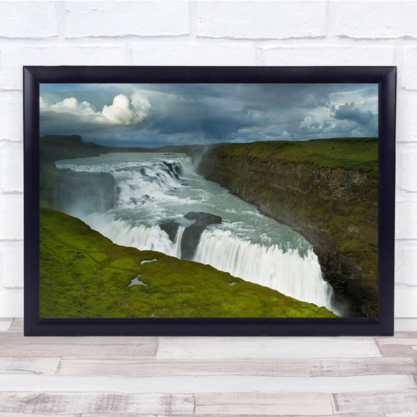 Waterfall Iceland Landscape Power Green Falls Stream Wall Art Print