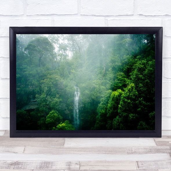 Waterfall Rain Green Forest Blue mountains Australia Wall Art Print