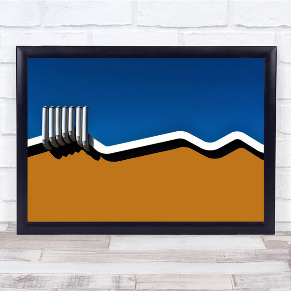 Architecture Abstract Roof Chimney blue and mustard Wall Art Print