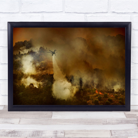 Fire Forest Helicopter Rescue Landscape Water Smoke Wall Art Print