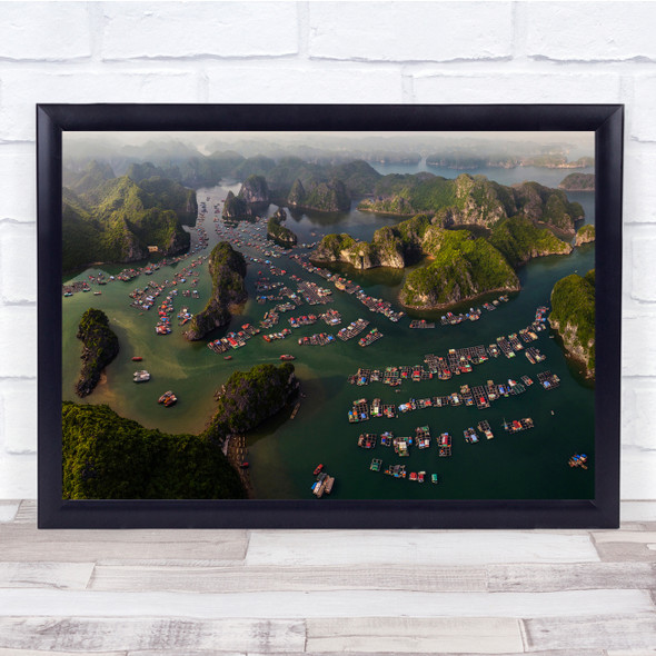 Island Floating Fishing Vietnam Market Sea Mountain Wall Art Print