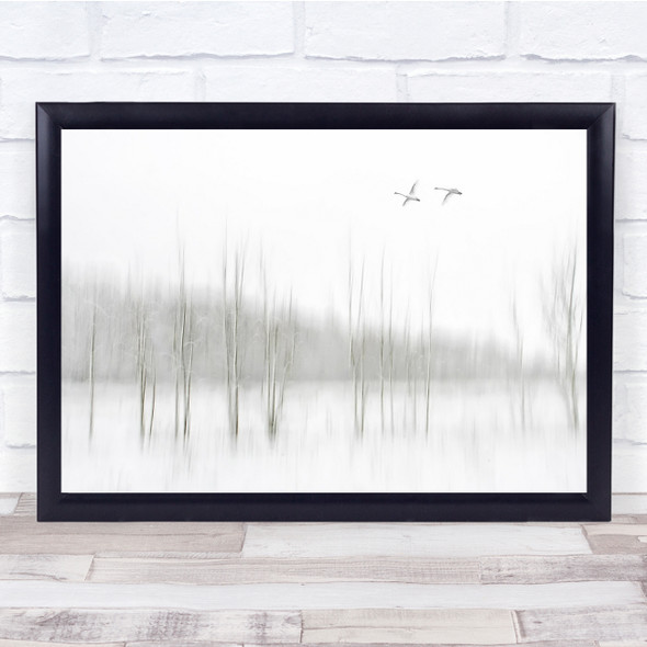 Landscape Black & White tree water birds sky flying Wall Art Print