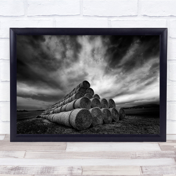 Monochrome Poland Rollers Storm Hay Bale Bales Farm Wall Art Print