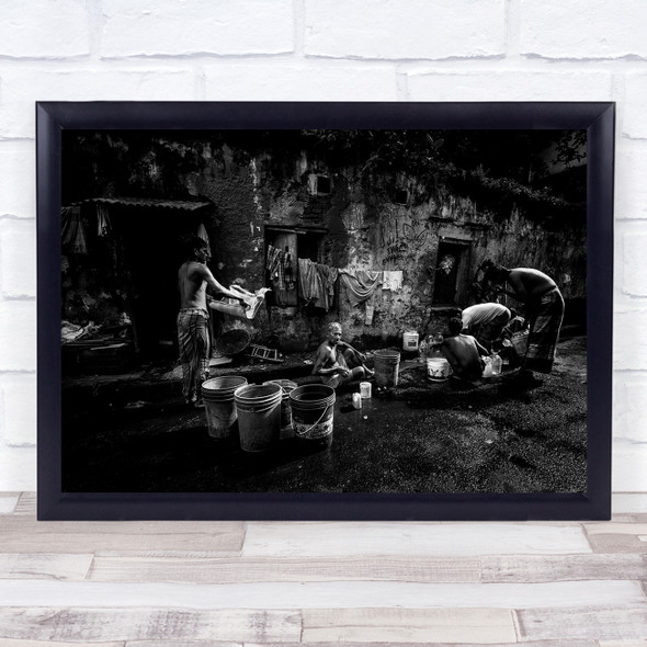 People Cleaning Themself In The Streets Of Calcutta Wall Art Print