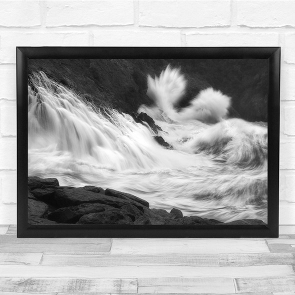 Sea Waves Storm Seascape Cliff Nature Black & White Wall Art Print