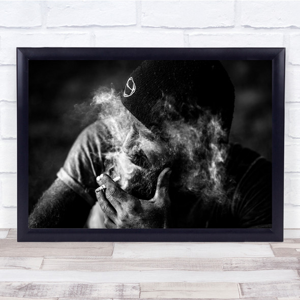 Smoke Light Portrait Beard Hat Charcoal Documentary Wall Art Print