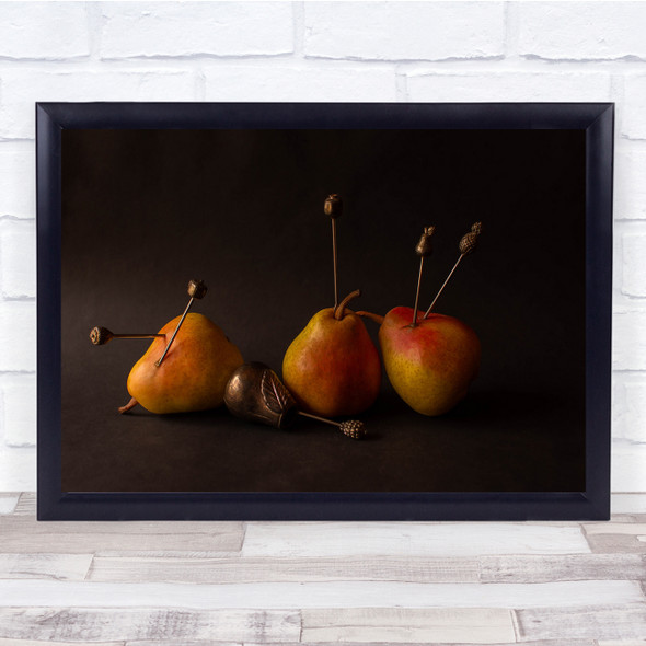 Still Life Fruit Pear Golden Light Soft Pierce Stab Wall Art Print
