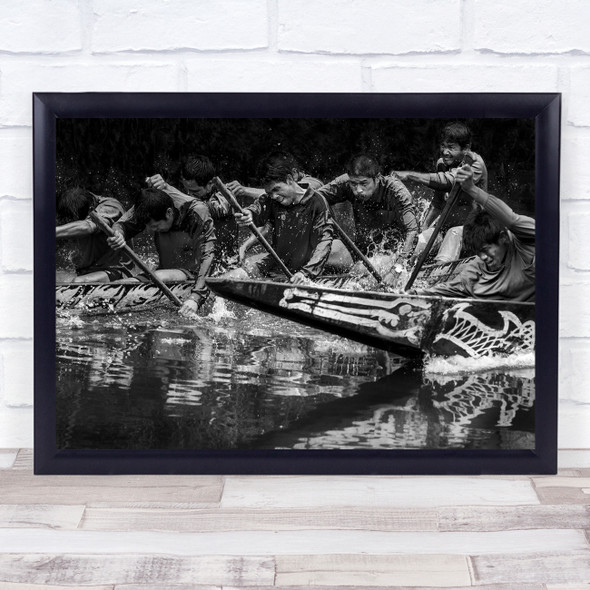 From Behind Rowboat team water splash action sport Wall Art Print